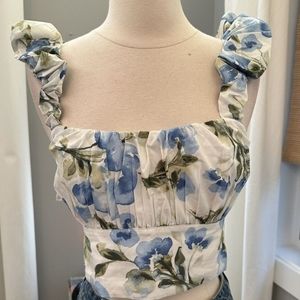 Abercrombie White Floral Poplin Scrunch Strap Top